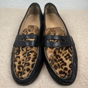 Cole Haan‎ Womens Black Leopard Print Calf Hair Leather Loafers Shoes